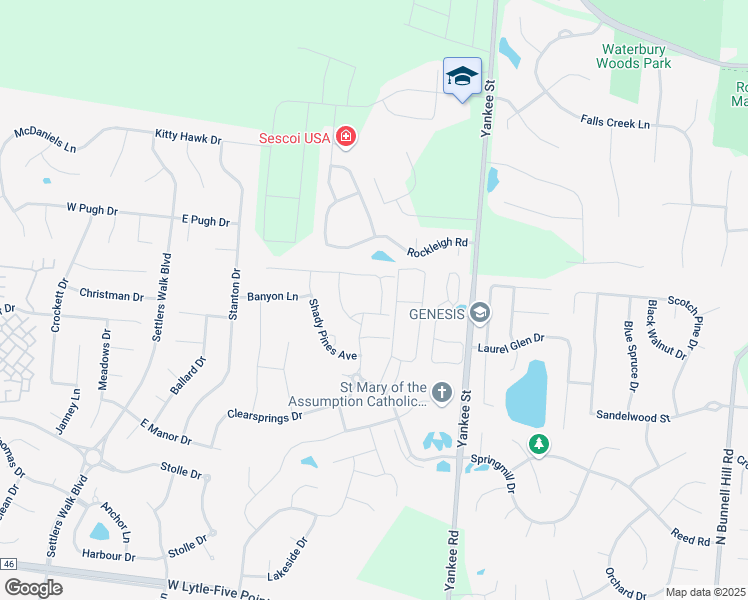 map of restaurants, bars, coffee shops, grocery stores, and more near 76 Old Pond Road in Springboro
