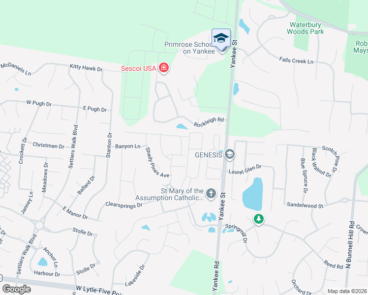 map of restaurants, bars, coffee shops, grocery stores, and more near 76 Old Pond Road in Springboro