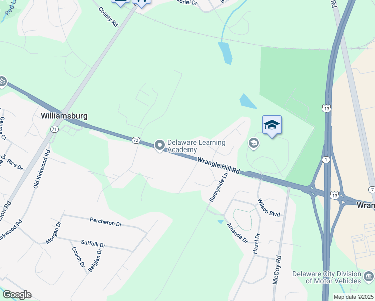 map of restaurants, bars, coffee shops, grocery stores, and more near 3900 Wrangle Hill Road in Bear