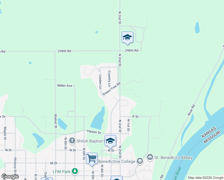 map of restaurants, bars, coffee shops, grocery stores, and more near 1700-1722 Country Ln in Atchison