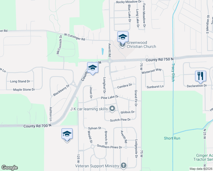 map of restaurants, bars, coffee shops, grocery stores, and more near 2351 Longleaf Drive in Greenwood