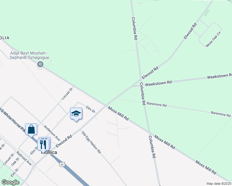 map of restaurants, bars, coffee shops, grocery stores, and more near 820 Elwood Road in Hammonton