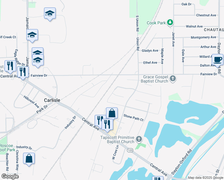 map of restaurants, bars, coffee shops, grocery stores, and more near 234 Auburn Meadows Court in Carlisle