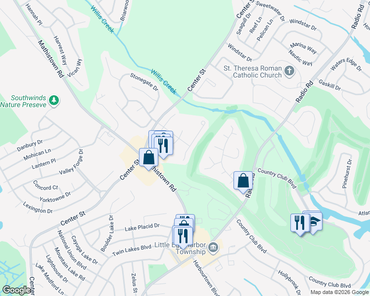 map of restaurants, bars, coffee shops, grocery stores, and more near 29 North Indian Valley Court in Little Egg Harbor Township