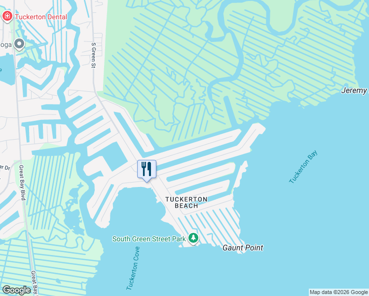 map of restaurants, bars, coffee shops, grocery stores, and more near 388 Kingfisher Road in Tuckerton