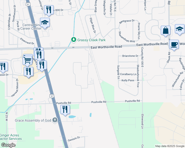 map of restaurants, bars, coffee shops, grocery stores, and more near 2340 Endress Place in Greenwood