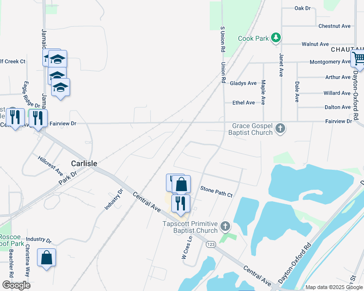 map of restaurants, bars, coffee shops, grocery stores, and more near 234 Auburn Meadows Court in Carlisle