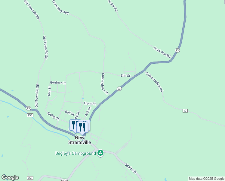 map of restaurants, bars, coffee shops, grocery stores, and more near 404 Clark Street in New Straitsville