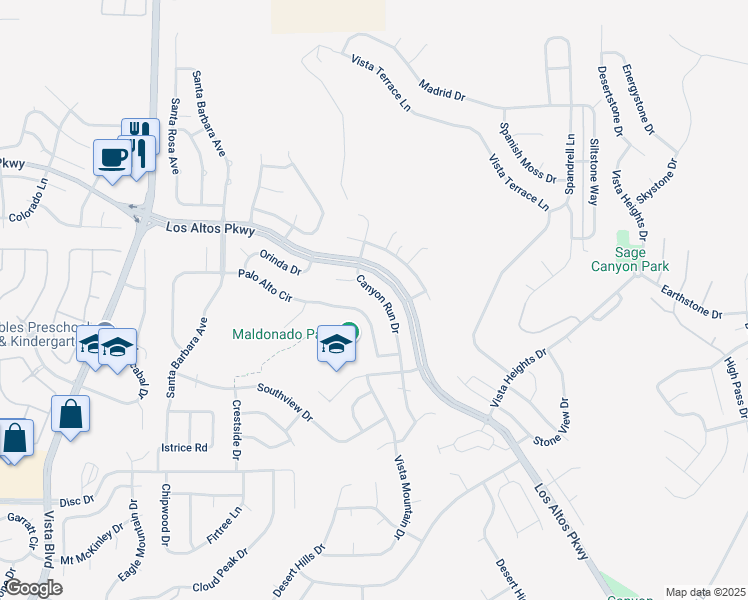 map of restaurants, bars, coffee shops, grocery stores, and more near 5197 Canyon Run Drive in Sparks