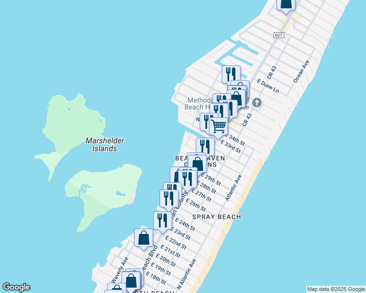 map of restaurants, bars, coffee shops, grocery stores, and more near 34 West South 31st Street in Long Beach
