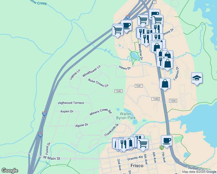 map of restaurants, bars, coffee shops, grocery stores, and more near 139 Rose Crown Circle in Frisco