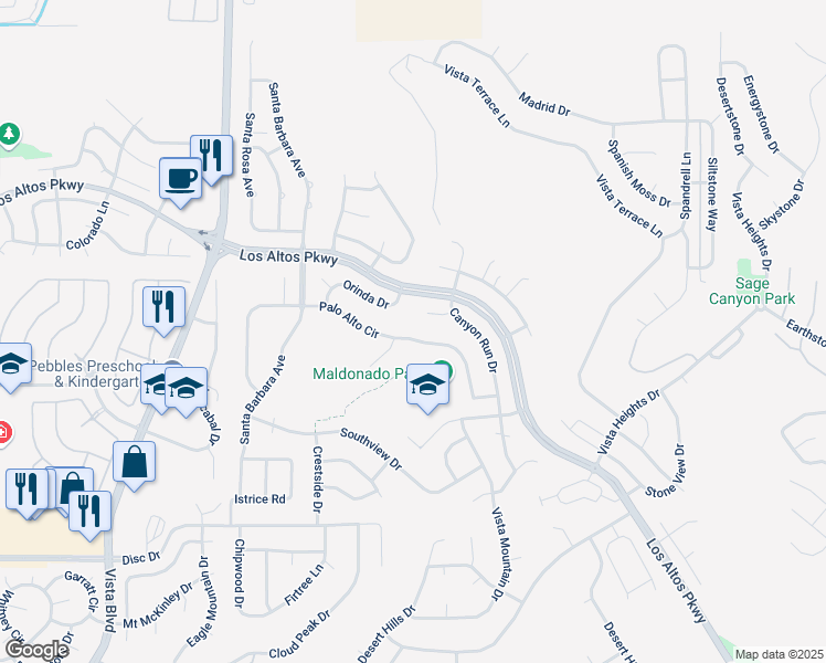 map of restaurants, bars, coffee shops, grocery stores, and more near 5205 Palo Alto Circle in Sparks