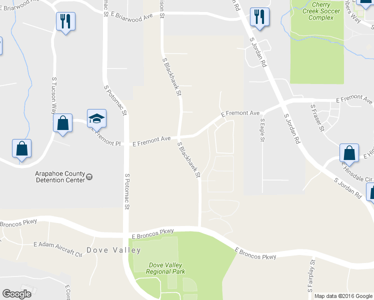 map of restaurants, bars, coffee shops, grocery stores, and more near 7222 South Blackhawk Street in Englewood