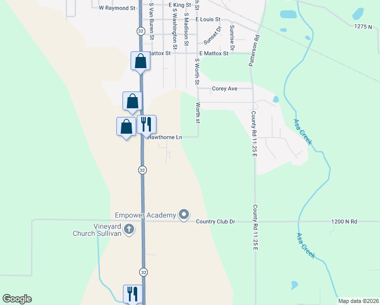 map of restaurants, bars, coffee shops, grocery stores, and more near 11 Hawthorne Lane in Sullivan