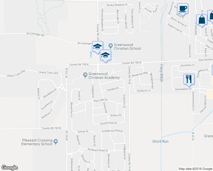 map of restaurants, bars, coffee shops, grocery stores, and more near 727 Mountain Pine Drive in Greenwood