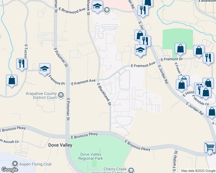 map of restaurants, bars, coffee shops, grocery stores, and more near 7212 South Blackhawk Street in Englewood