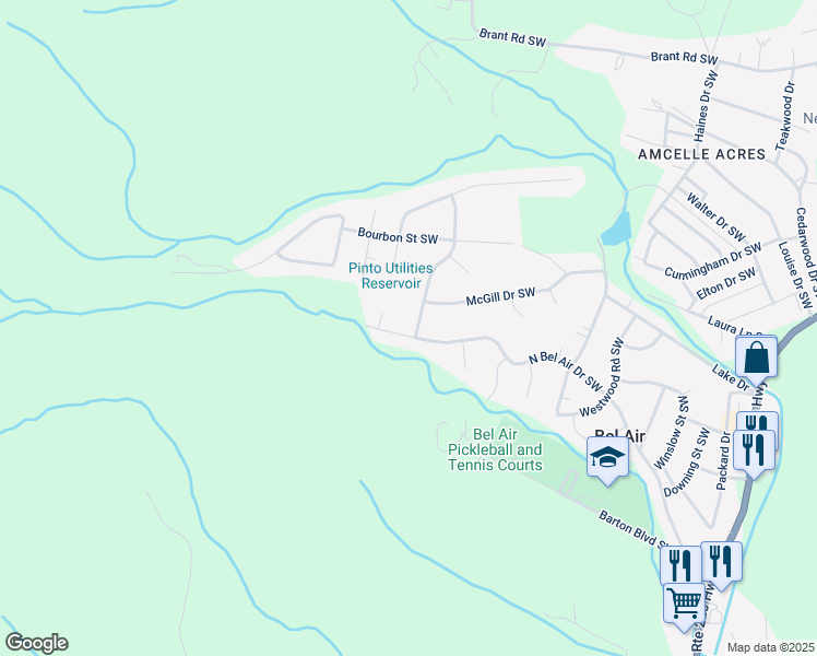 map of restaurants, bars, coffee shops, grocery stores, and more near 14901 North Bel Air Drive Southwest in Cumberland
