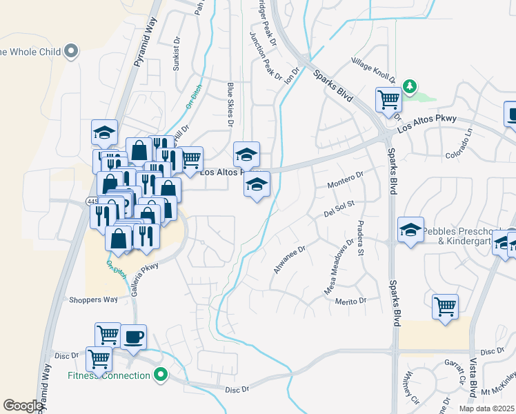 map of restaurants, bars, coffee shops, grocery stores, and more near 5075 Ion Drive in Sparks