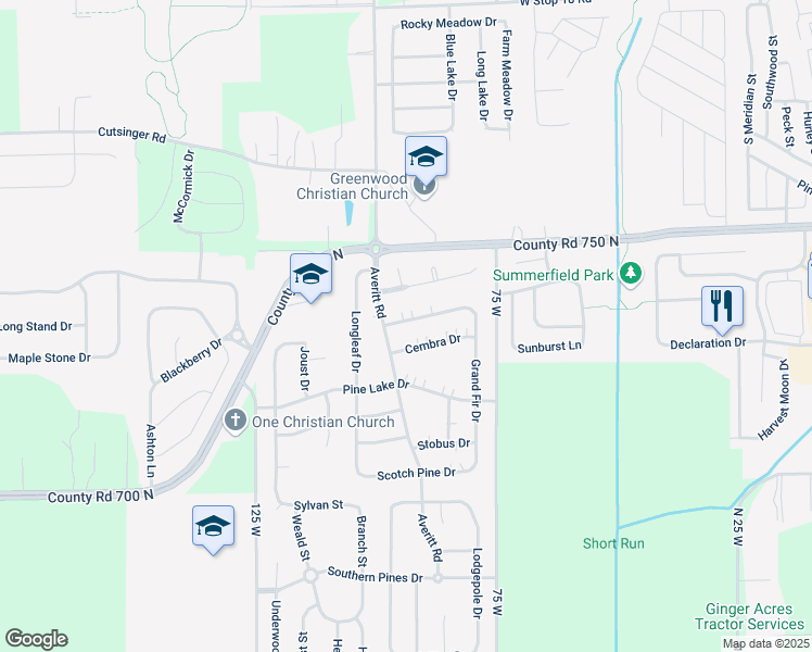map of restaurants, bars, coffee shops, grocery stores, and more near 727 Mountain Pine Drive in Greenwood