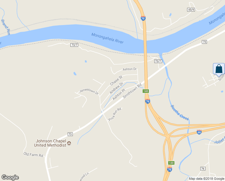 map of restaurants, bars, coffee shops, grocery stores, and more near 1122 Andrew Drive in Morgantown