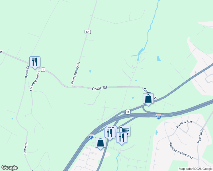 map of restaurants, bars, coffee shops, grocery stores, and more near 3189 Grade Road in Falling Waters