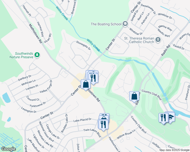 map of restaurants, bars, coffee shops, grocery stores, and more near 16 Winged Foot Lane in Little Egg Harbor Township