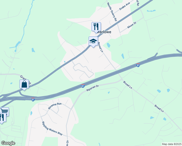 map of restaurants, bars, coffee shops, grocery stores, and more near 375 Imperial Way in Falling Waters