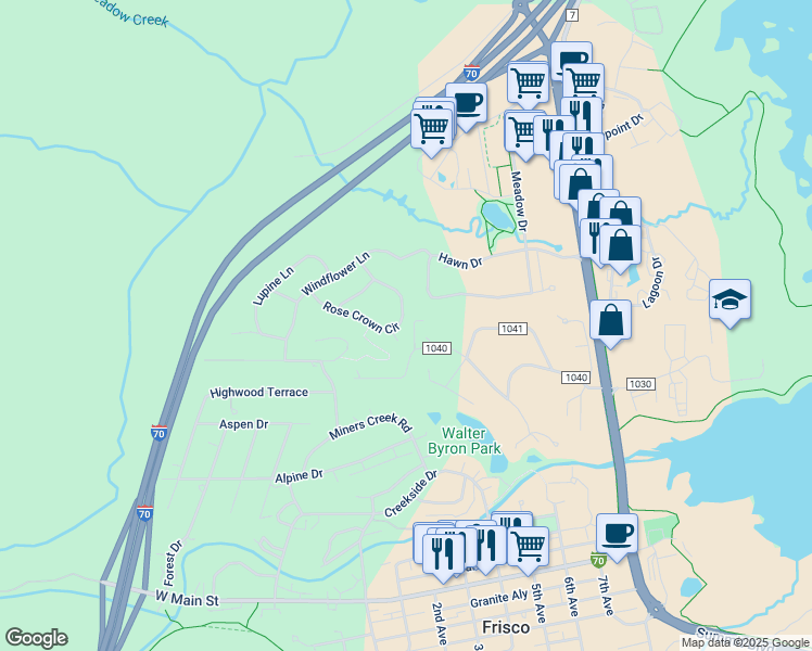 map of restaurants, bars, coffee shops, grocery stores, and more near 139 Rose Crown Circle in Frisco