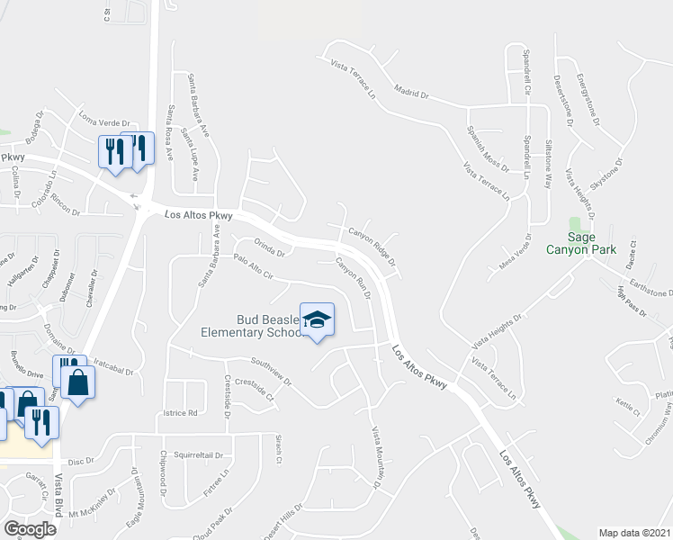 map of restaurants, bars, coffee shops, grocery stores, and more near 5197 Canyon Run Drive in Sparks