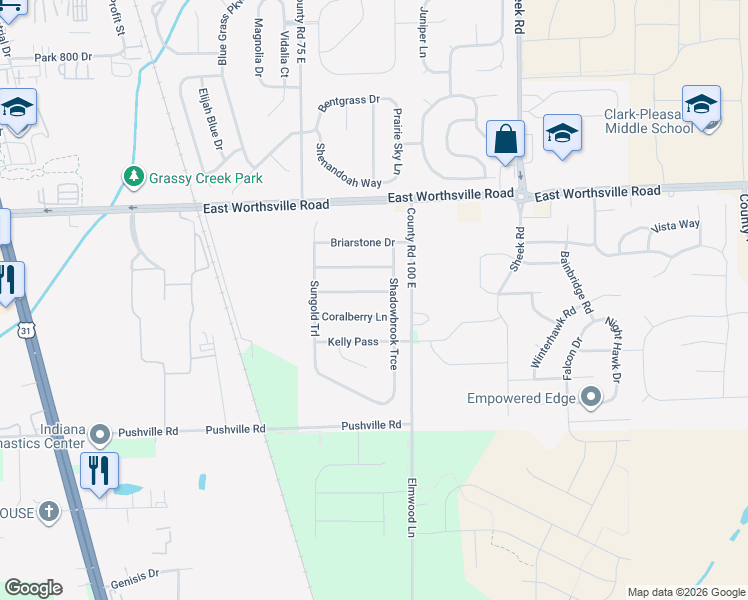 map of restaurants, bars, coffee shops, grocery stores, and more near 856 Coralberry Lane in Greenwood