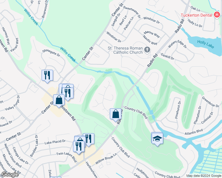map of restaurants, bars, coffee shops, grocery stores, and more near 77 Saint Andrews Drive in Little Egg Harbor Township