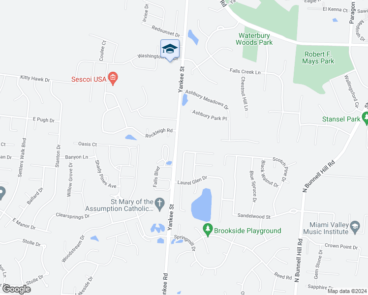 map of restaurants, bars, coffee shops, grocery stores, and more near 89 North Glen Oak Drive in Springboro