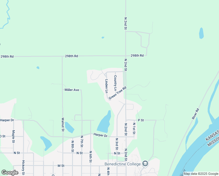 map of restaurants, bars, coffee shops, grocery stores, and more near 1708 Linden Lane in Atchison