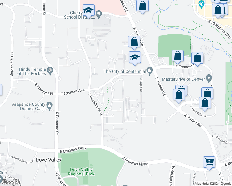 map of restaurants, bars, coffee shops, grocery stores, and more near 14400 East Fremont Avenue in Englewood