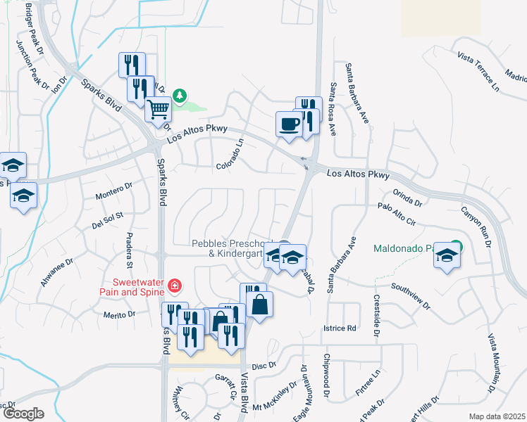 map of restaurants, bars, coffee shops, grocery stores, and more near 5030 Dubonnet in Sparks