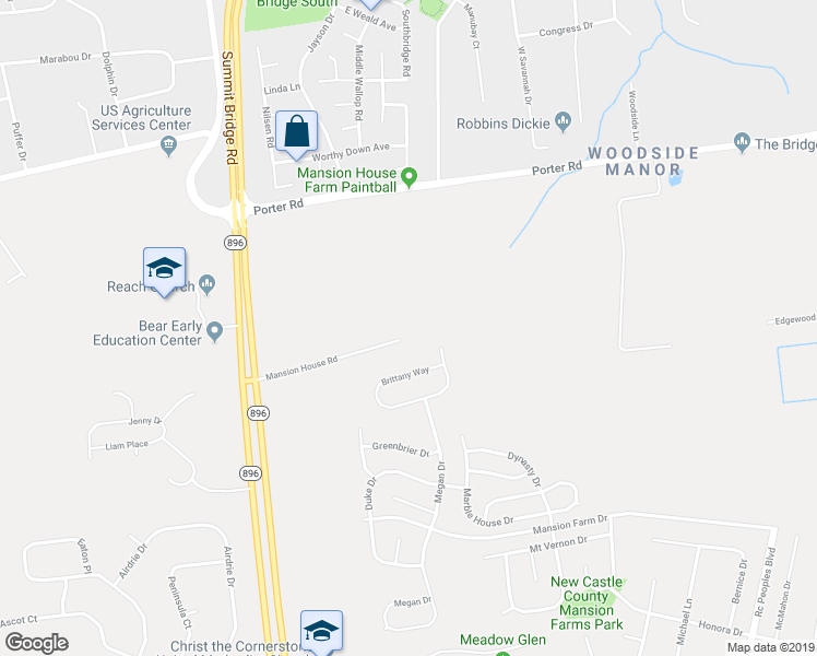 map of restaurants, bars, coffee shops, grocery stores, and more near 557 Mansion House Road in Bear