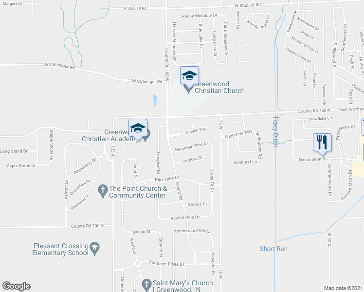 map of restaurants, bars, coffee shops, grocery stores, and more near 708 Mountain Pine Drive in Greenwood