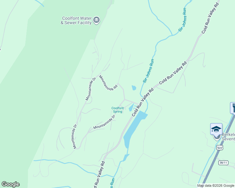 map of restaurants, bars, coffee shops, grocery stores, and more near 5 Mountainside Road in Berkeley Springs