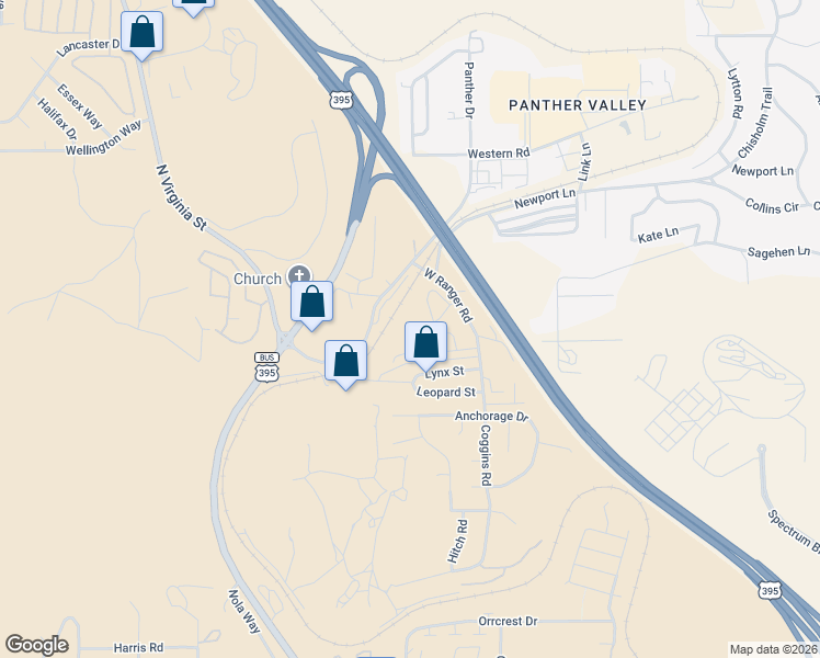 map of restaurants, bars, coffee shops, grocery stores, and more near 1310 Copper Leaf Drive in Reno