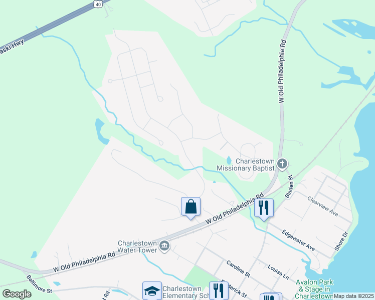 map of restaurants, bars, coffee shops, grocery stores, and more near 120 Cool Springs Road in North East