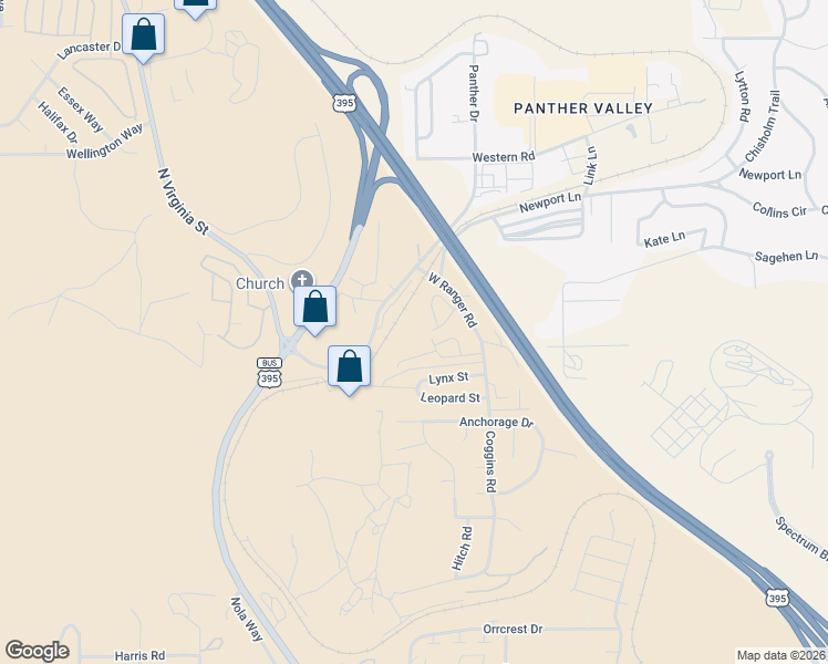 map of restaurants, bars, coffee shops, grocery stores, and more near 1310 Copper Leaf Drive in Reno