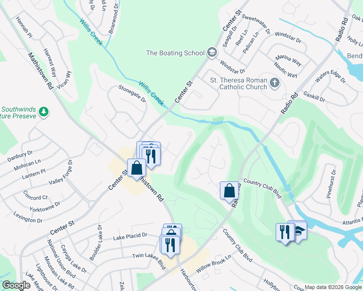 map of restaurants, bars, coffee shops, grocery stores, and more near 29 North Indian Valley Court in Little Egg Harbor Township