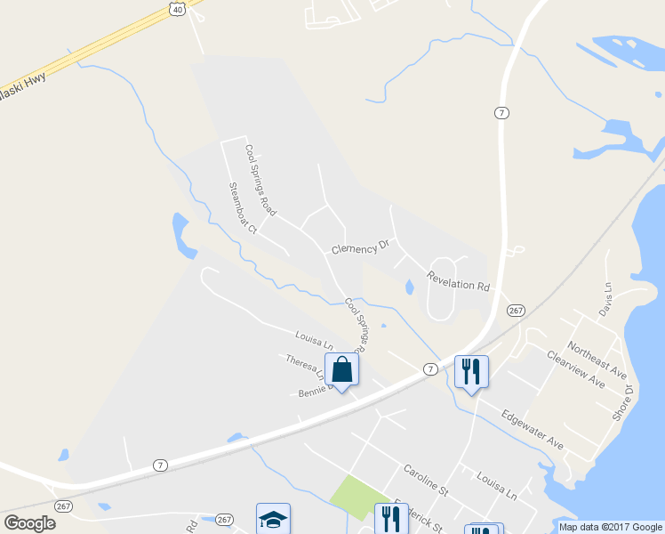 map of restaurants, bars, coffee shops, grocery stores, and more near 120 Cool Springs Road in North East