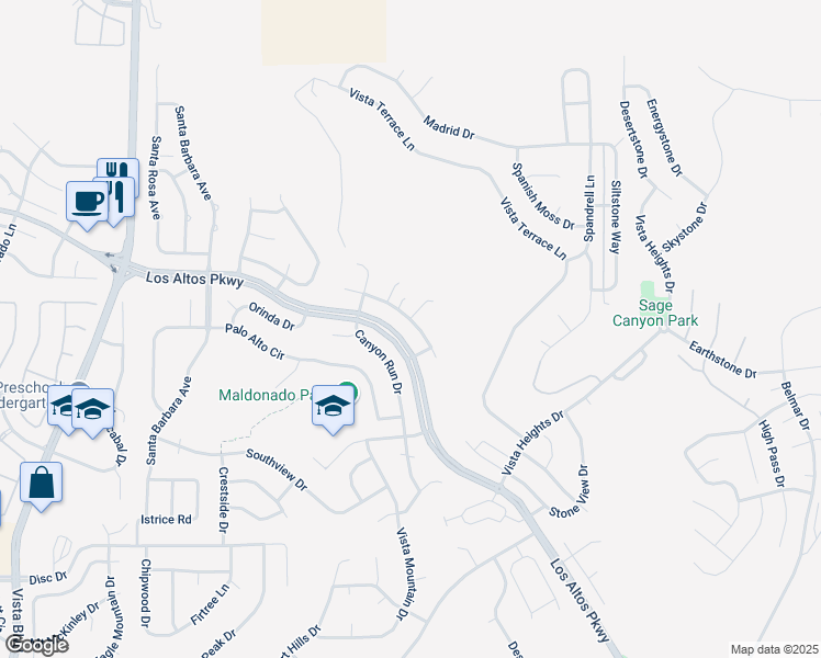 map of restaurants, bars, coffee shops, grocery stores, and more near 5112 Canyon Run Drive in Sparks