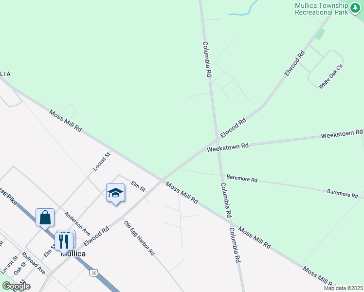 map of restaurants, bars, coffee shops, grocery stores, and more near 820 Elwood Road in Hammonton