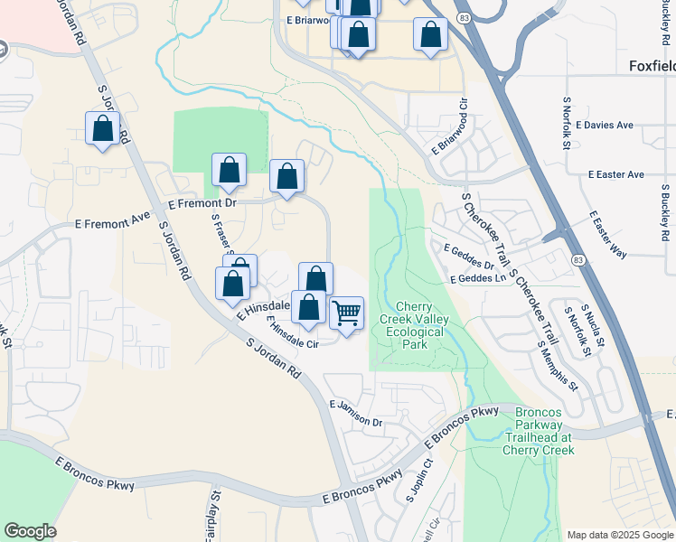 map of restaurants, bars, coffee shops, grocery stores, and more near 15630 East Hinsdale Drive in Centennial
