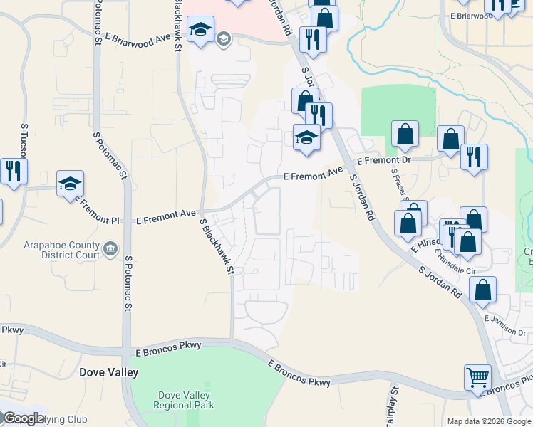 map of restaurants, bars, coffee shops, grocery stores, and more near 14406 East Fremont Avenue in Englewood