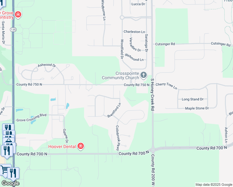 map of restaurants, bars, coffee shops, grocery stores, and more near 2312 Brentford Lane in Greenwood