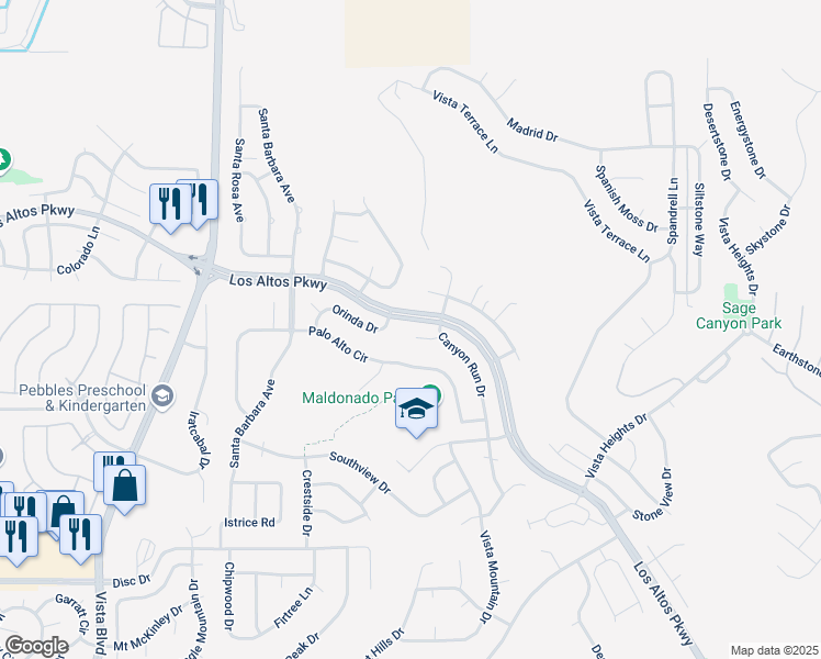 map of restaurants, bars, coffee shops, grocery stores, and more near 5205 Palo Alto Circle in Sparks
