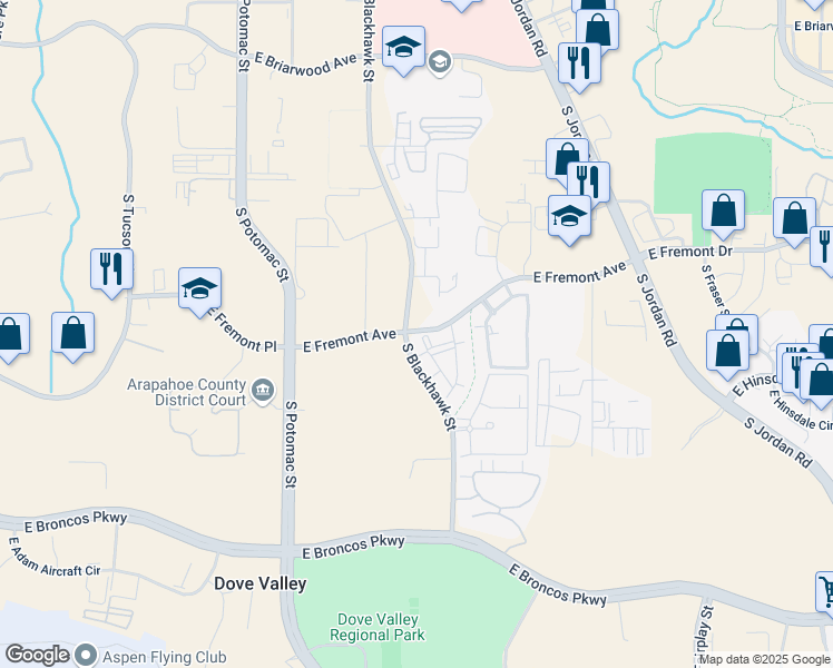 map of restaurants, bars, coffee shops, grocery stores, and more near 7222 South Blackhawk Street in Englewood